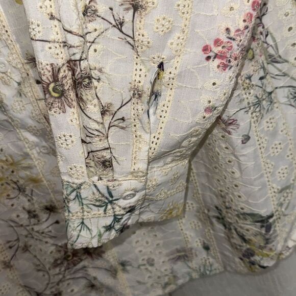 ADIVA 1X Ivory Embroidered Eyelet Floral Button Down Long Sleeve Shirt - Picture 6 of 11